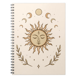 Celestial Sun Moon Phases Mystical Botanical Art Notebook