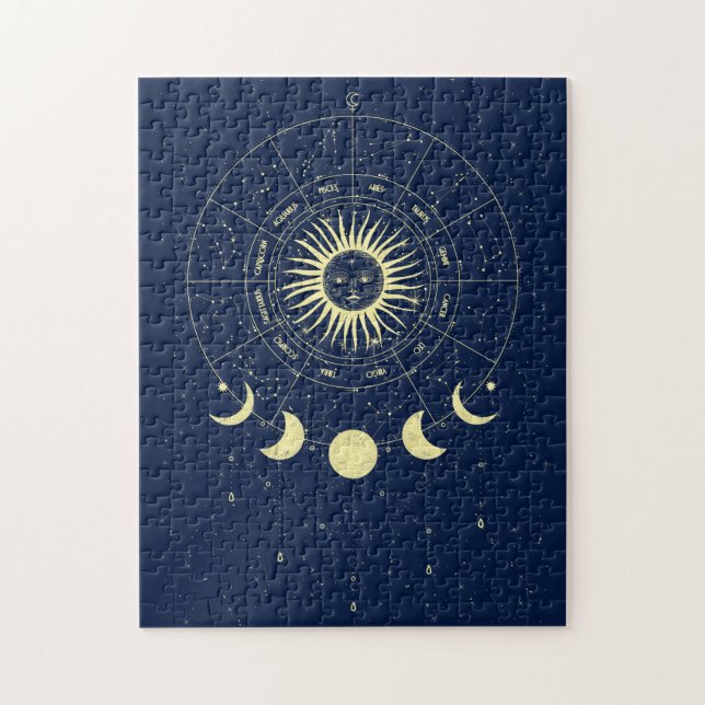 Celestial Sun Moon Phases Zodiac Jigsaw Puzzle (Vertical)