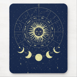 Celestial Sun Moon Phases Zodiac Mouse Mat