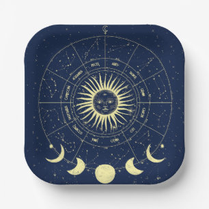 Celestial Sun Moon Phases Zodiac Paper Plate
