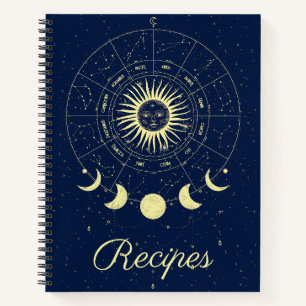 Celestial Sun Moon Phases Zodiac Recipe Notebook