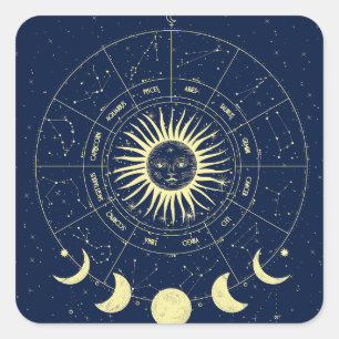 Celestial Sun Moon Phases Zodiac Square Sticker