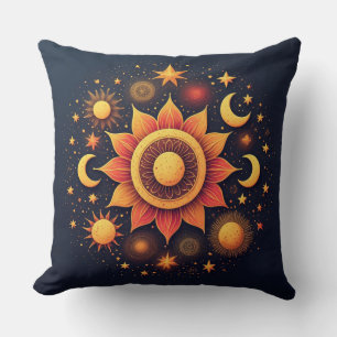 Celestial Sun Moon Star Mystical Night Sky Decor Cushion