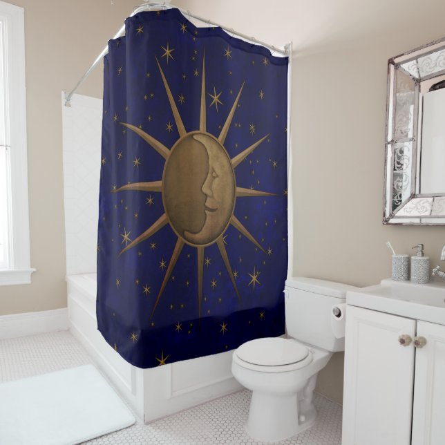 Celestial Sun Moon Starry Night Shower Curtain (In Situ)