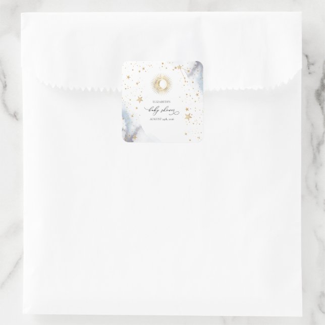 Celestial Sun,Moon,Stars Baby Shower  Square Sticker (Bag)