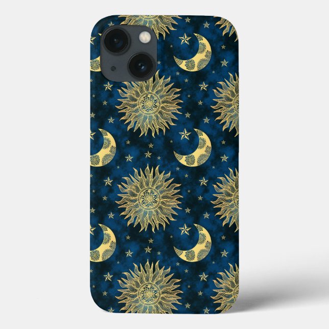Celestial Sun Moon Stars Blue Gold Tarot  Case-Mate iPhone Case (Back)