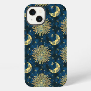 Celestial Sun Moon Stars Blue Gold Tarot iPhone 13 Case