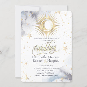 Celestial Sun,Moon,Stars Chic Wedding   Invitation