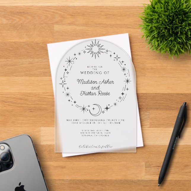 Celestial Sun moon Stars Frosted Acrylic Wedding  Acrylic Invitations (Insitu (Invitation Card))
