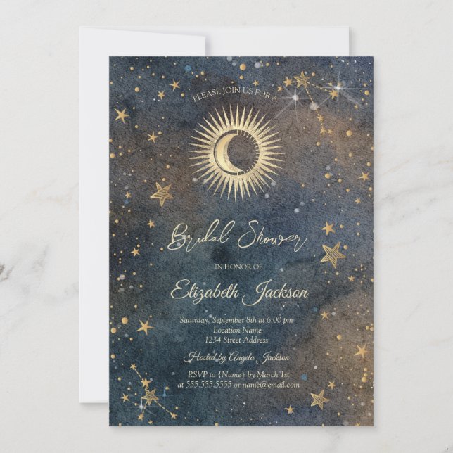 Celestial Sun,Moon,Stars Galaxy Bridal Shower Invitation (Front)