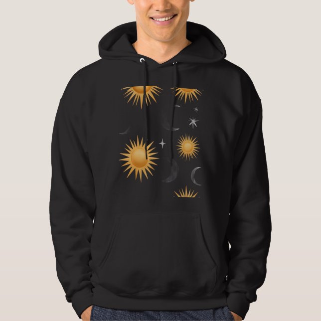 Celestial Sun Moon Stars Gold Boho Hoodie (Front)