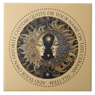Celestial Sun Moon Stars Midnight Sky Personalised Tile