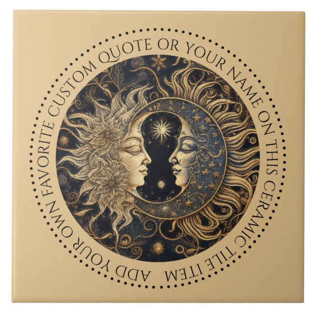 Celestial Sun Moon Stars Midnight Sky Personalised Tile (Front)