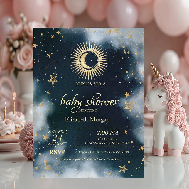 Celestial Sun,Moon,Stars Night Sky Baby Shower  Invitation (Creator Uploaded)