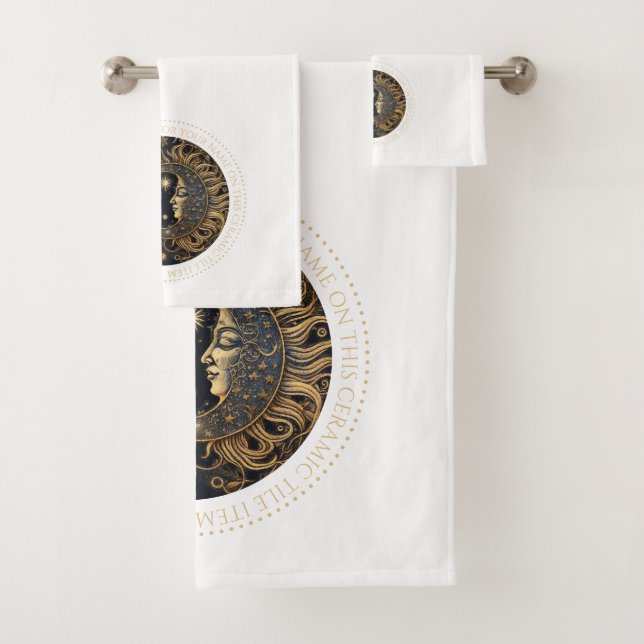 Celestial Sun Moon Stars Personalised Bath Towel Set (Insitu)