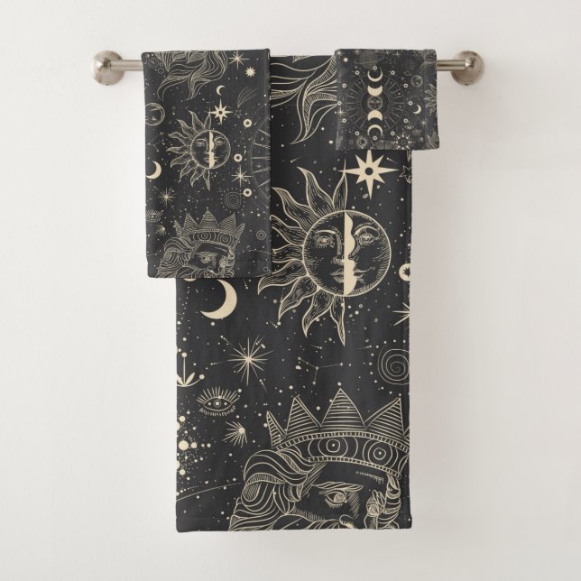 Celestial Sun Moon Stars Poseidon Bath Towel Set (Insitu)