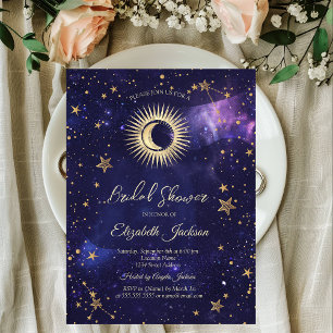 Celestial Sun,Moon,Stars Purple Bridal Shower Invitation