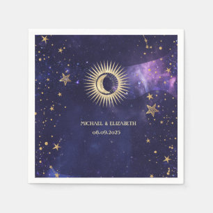 Celestial Sun,Moon,Stars Purple Napkin