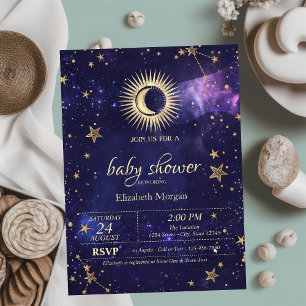 Celestial Sun,Moon,Stars Purple Night Sky  Invitation