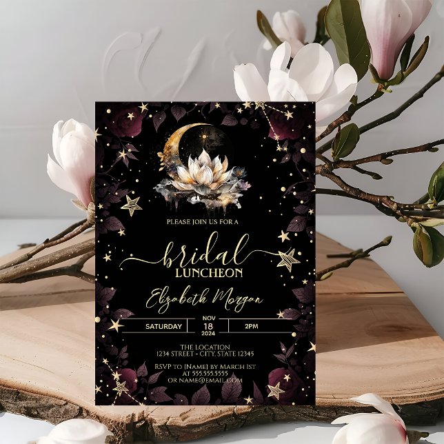 Celestial Sun,Moon,Stars Roses Night Sky Bridal Invitation (Creator Uploaded)