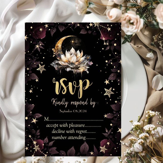Celestial Sun,Moon,Stars Roses Night Sky RSVP   Invitation (Creator Uploaded)