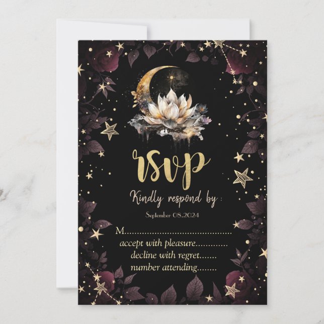 Celestial Sun,Moon,Stars Roses Night Sky RSVP   Invitation (Front)