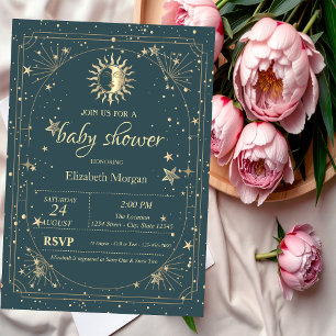 Celestial Sun,Moon,Stars Sage Green Invitation