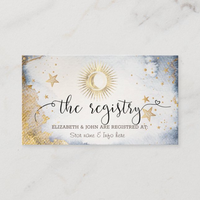 Celestial Sun,Moon,Stars Watercolor Enclosure Card (Front)