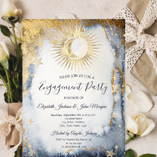 Celestial Sun,Moon,Stars Watercolor  Invitation