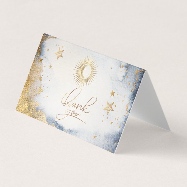 Celestial Sun,Moon,Stars Watercolor Thank You Card (Front)