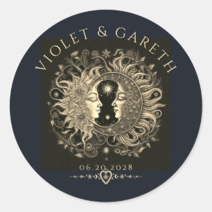 Celestial Sun Moon Stars Wedding  Classic Round Sticker