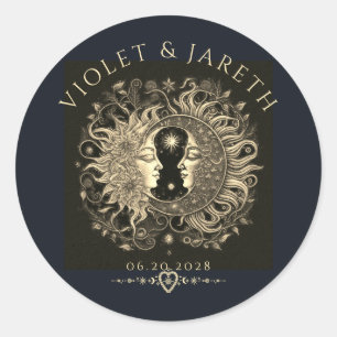 Celestial Sun Moon Stars Wedding Classic Round Sticker