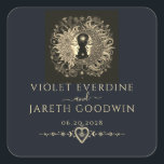 Celestial Sun Moon Stars Wedding  Square Sticker<br><div class="desc">These celestial wedding stickers or labels feature a striking illustration of a serene,  yet powerful Sun and Moon,  their faces intertwined in harmony. The design is adorned with intricate,  flourishes both in the imagery and the typography. An ethereal style for the event.</div>