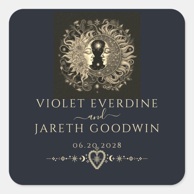 Celestial Sun Moon Stars Wedding  Square Sticker (Front)