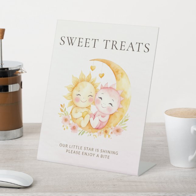 Celestial Sun Moon Sweet Treats Baby Shower Pedestal Sign (In SItu)