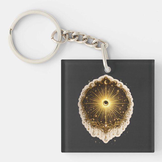 Celestial Sun Moon Symbol Sacred Cosmic Balance Key Ring (Front)