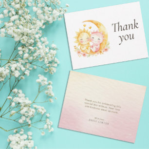 Celestial Sun Moon Watercolor Baby Shower Thank You Card