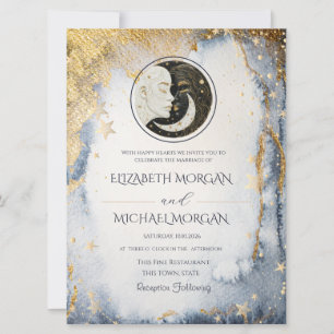 Celestial Sun Moon Watercolor Wedding  Invitation