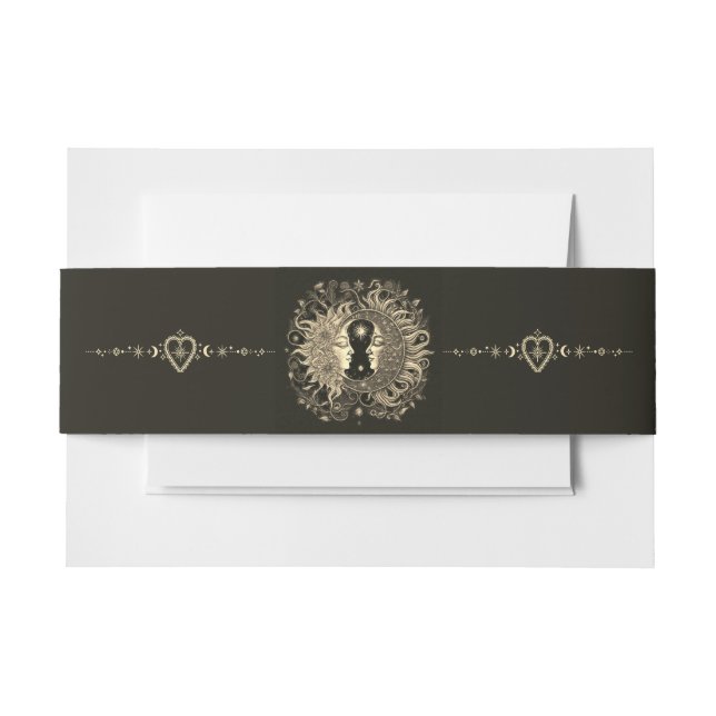 Celestial Sun Moon Wedding Guest Book Invitation Belly Band (Front Example)