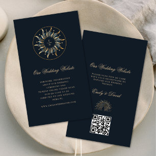 Celestial Sun Navy Blue Golden QR  Enclosure Card