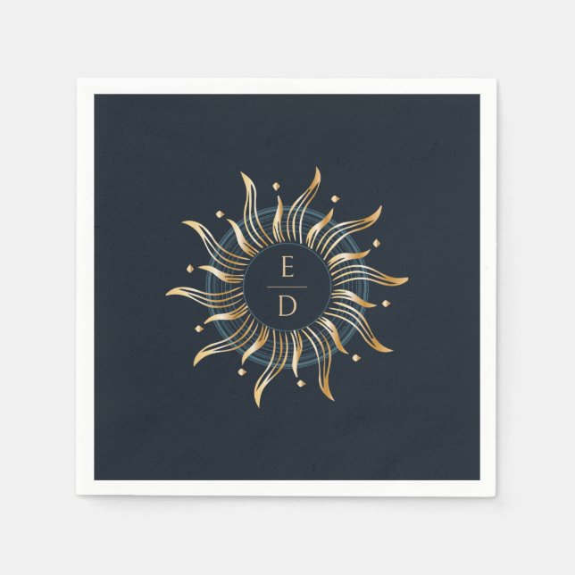 Celestial Sun Navy Golden Mystical  Napkin (Front)