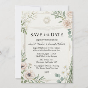 Celestial Sun, Roses, Anemones, Olive Branches, Eu Invitation