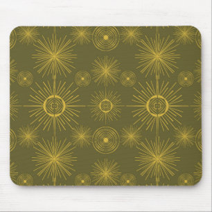 Celestial Sun Stars Olive Green  Mouse Mat