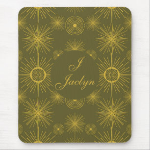Celestial Sun Stars Olive Green Mouse Mat