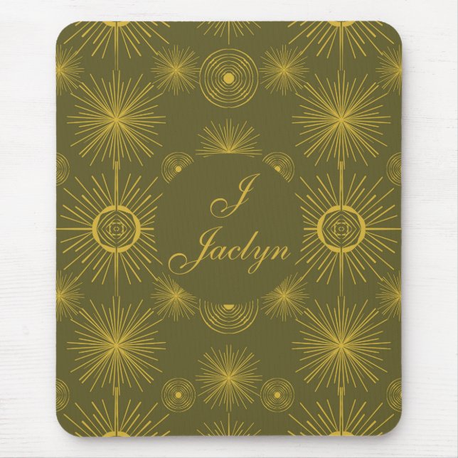 Celestial Sun Stars Olive Green Mouse Mat (Front)