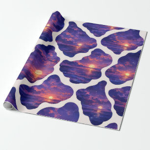 Celestial Sunset Ocean Pattern Wrapping Paper