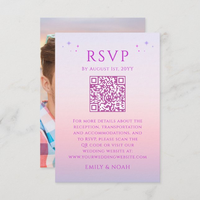 Celestial Sunset Pink Budget QR Code RSVP Photo Enclosure Card (Front/Back)