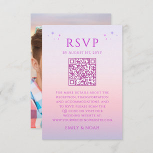 Celestial Sunset Pink Budget QR Code RSVP Photo Enclosure Card