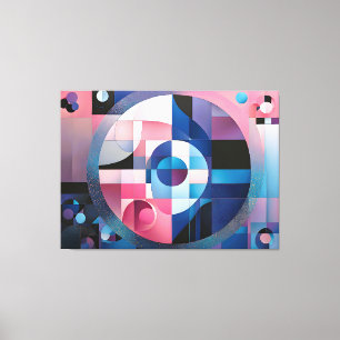 Celestial Symmetry: Geometric Shapes Blues & Pink Canvas Print