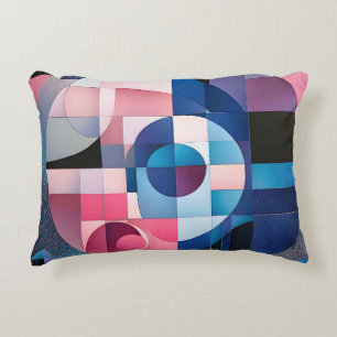 Celestial Symmetry: Geometric Shapes Blues & Pink Decorative Cushion